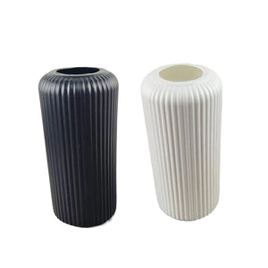 Striped Ceramic-Like Plastic Vase