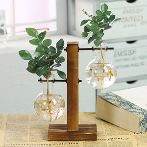 Bonsai Pot Vase with Wooden Tray